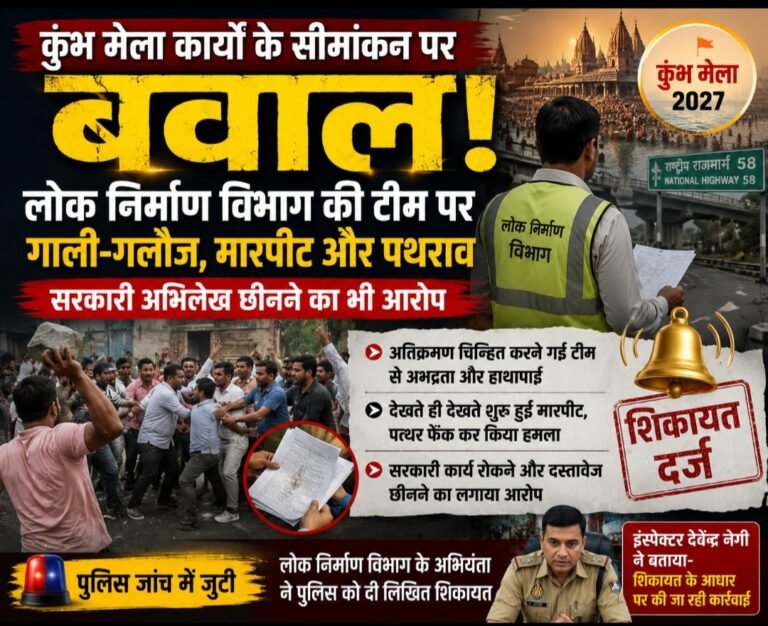 कुंभ के काम में अड़ंगा डालने पर बवाल, लोक निर्माण विभाग की टीम पर ईंटे फेंकी और मारपीट का आरोप