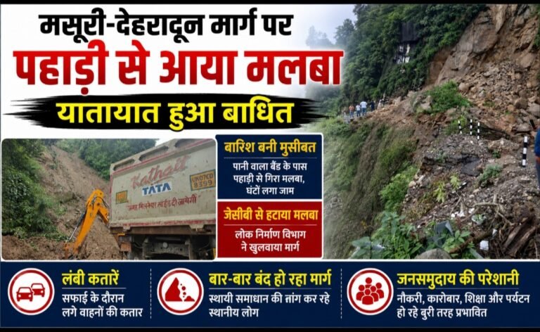 बारिश हुई तो पहाड़ से गिरा मलबा, मसूरी-देहरादून मार्ग पर थमी आवाजाही