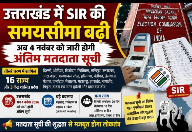 उत्तराखंड में SIR की समयसीमा बढ़ी, अब 4 नवंबर को जारी होगी अंतिम मतदाता सूची