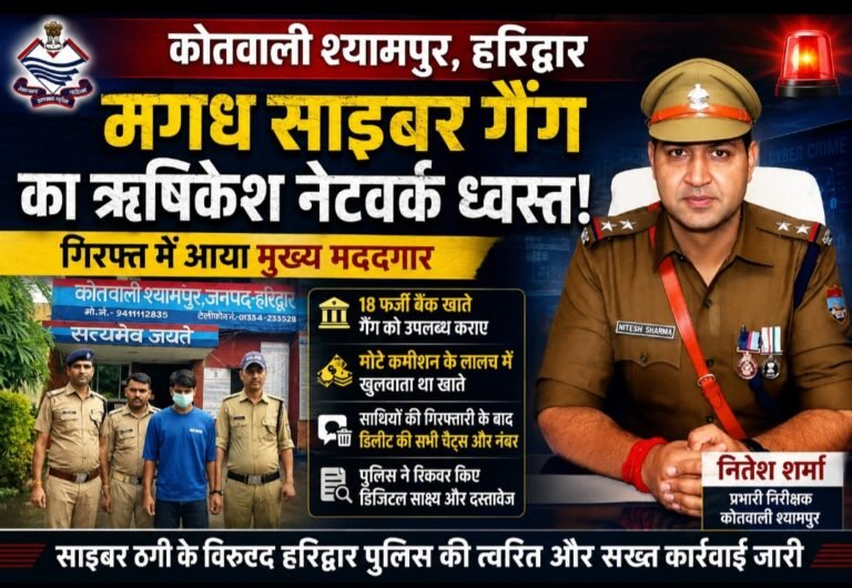 साइबर ठगी का ‘बैंक खाता सप्लायर’ दबोचा, ऋषिकेश से खुला मगध गैंग का राज