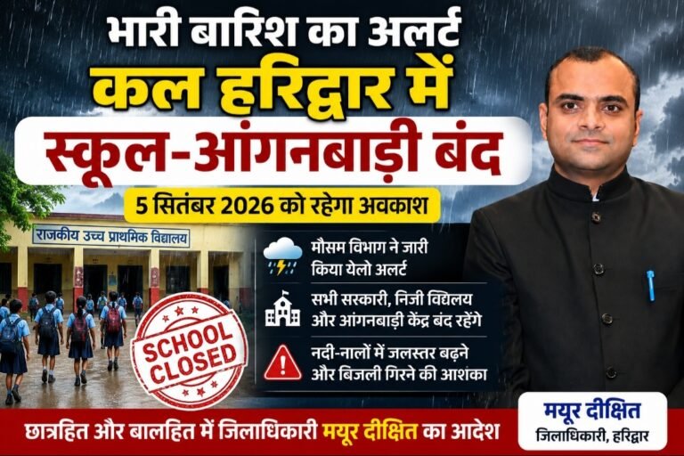भारी बारिश के अलर्ट पर हरिद्वार में कल स्कूल और आंगनबाड़ी केंद्र बंद