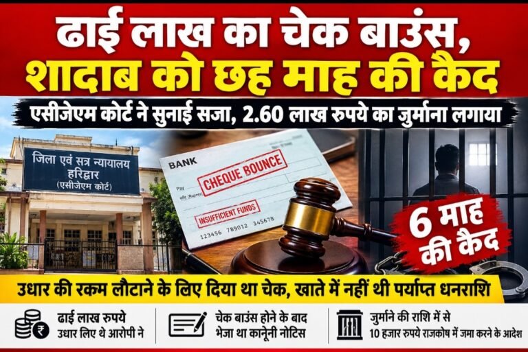 ढाई लाख उधार लेकर थमाया बाउंस चेक, शादाब को छह माह की कैद